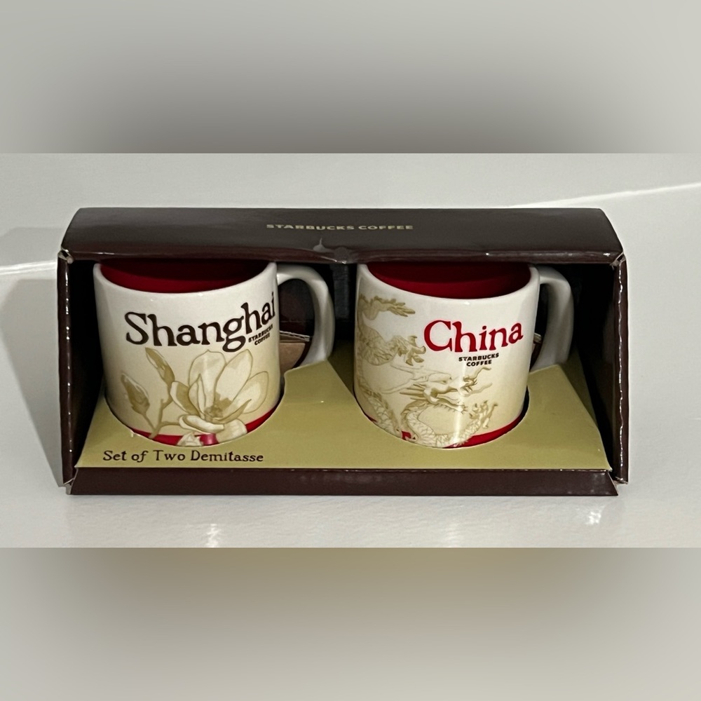 Starbucks Mini Coffee Shanghai China Global Icon Demitasse Mugs Set of 2